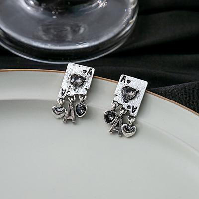 Dark Hip Hop Playing Card Earrings, Niche Design Sense Retro Spade A Earrings Sweet Cool Love Stud Earrings Women
