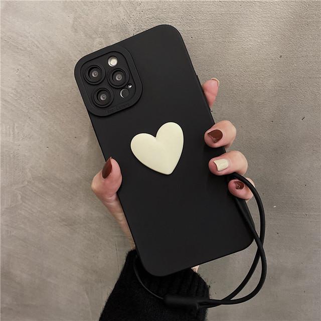 Korea Cute 3d Black Love Heart Bracelet Phone Case For Iphone 13 12 11 Pro Xs Max X Xr 7 8 Plus Se2022 Simple Soft Back Cover