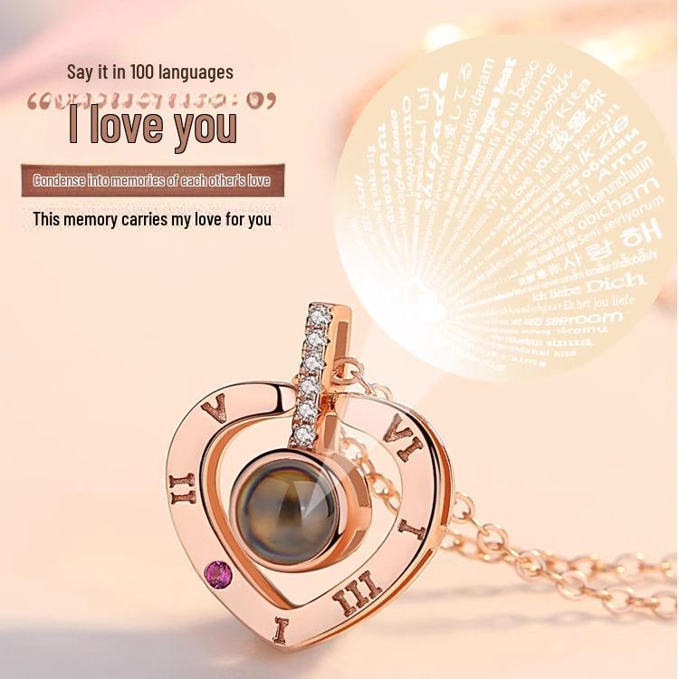 Elegante mehrsprachige Projektionskette 'Ich liebe dich' - Modische, anlaufbeständige Schlüsselbeinkette