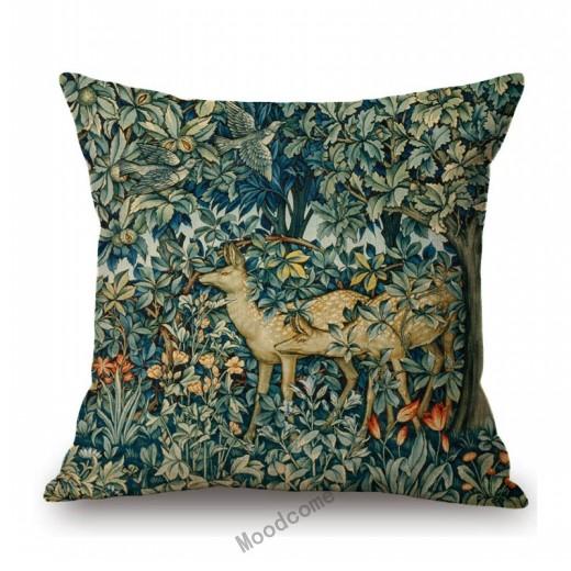 Klassisches britisches Design, William Morris, Walter-Kranich, Tiermuster, Hase, Pfau, Fuchs, Kaninchen, Waldblau, Sofa-Kissenbezug