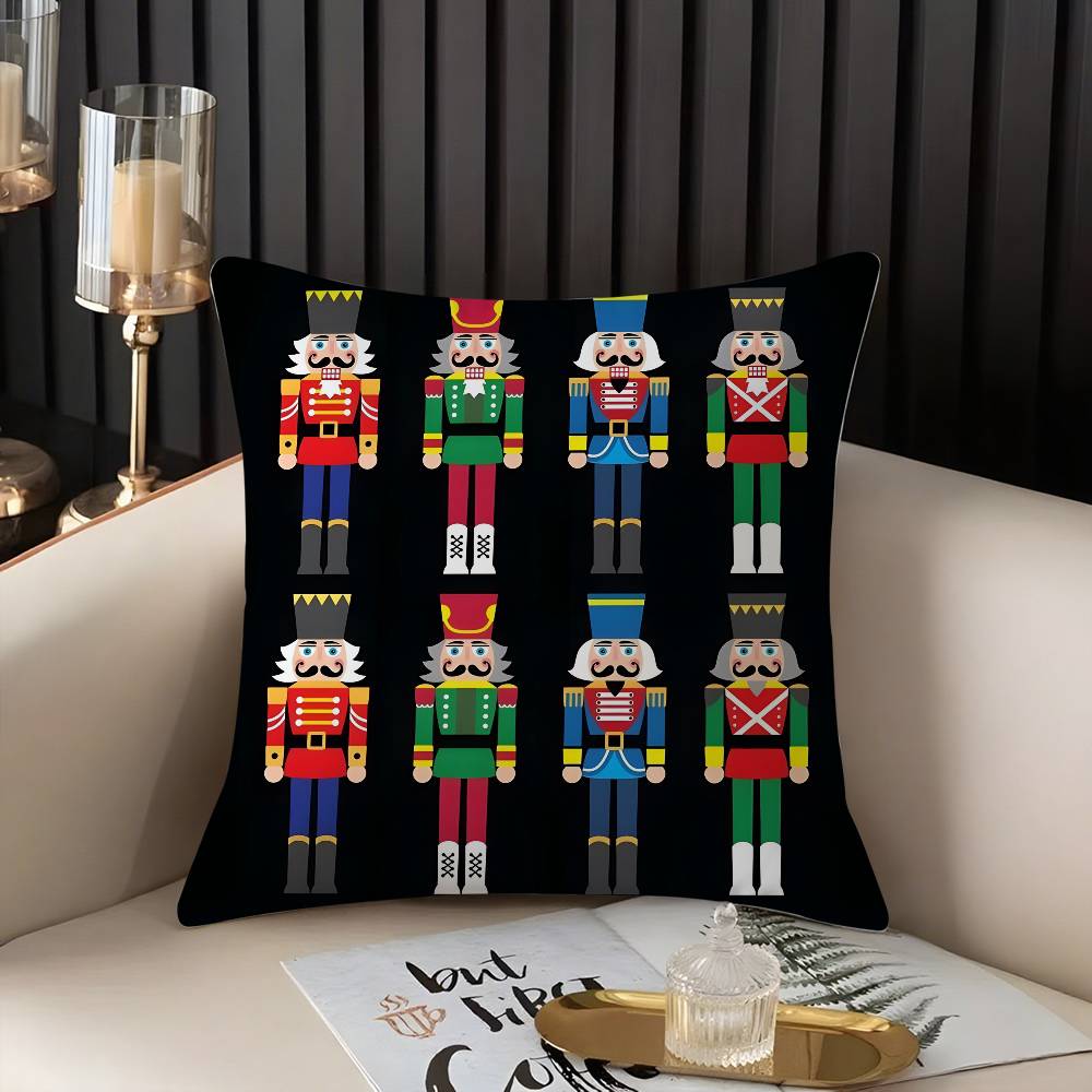 Nutcracker Soldier Christmas Pillow Case Home Dorm Chair Back Short Plush Double-sided Printing Office Nap Time Cushion Cover
