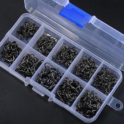 500 Pcs 10 Sizes Assorted Sharpened Carbon Steel Fishing Hooks with Tackle Box