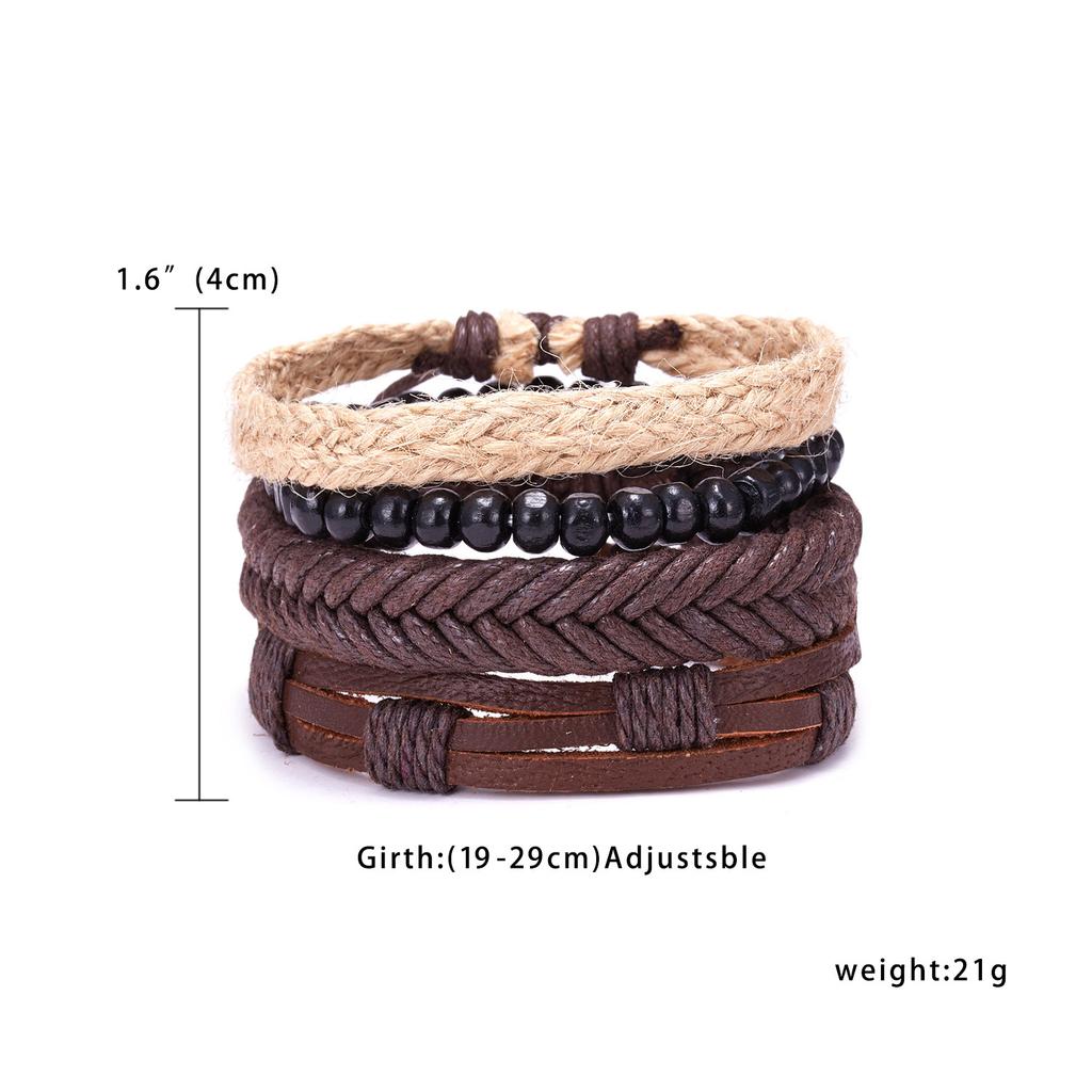 4pcs/set Bohemia Bracelets Bangles For Men Multilayer Woven Leather Vintage Ethnic Jewelry Bracelet