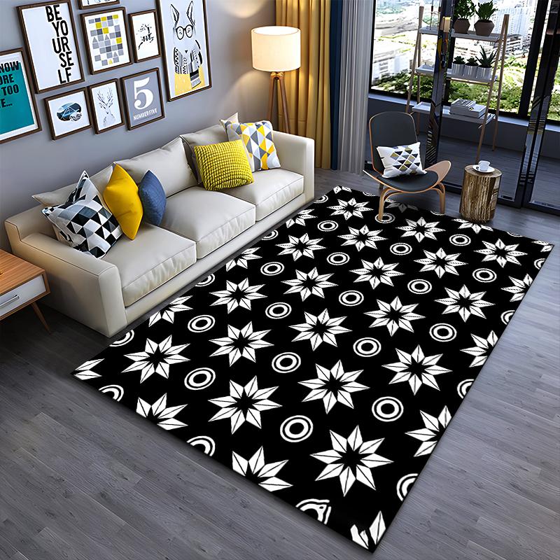Black and White Geometric Star Pattern Carpet for Living Room Decor Suitable for use as an anti-slip for living room bedroom sofas
