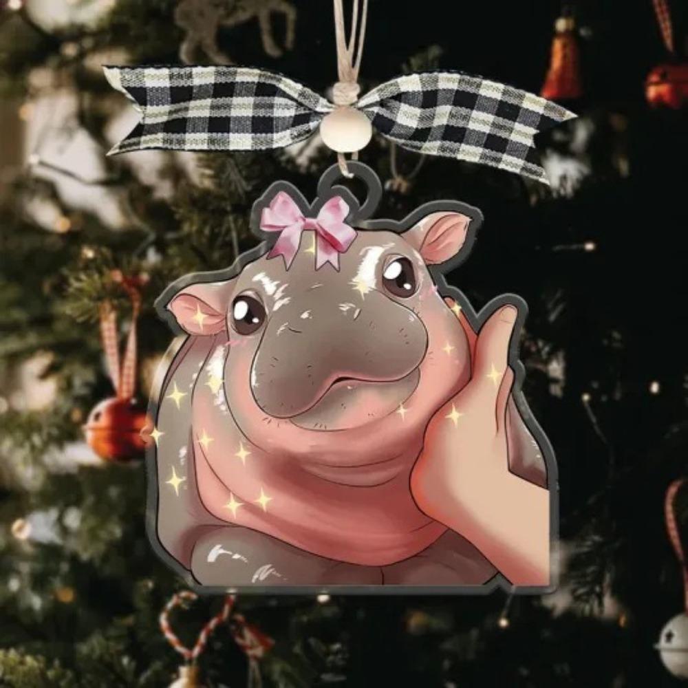 2D Moo Deng Hanging Decoration Pygmy Hippopotamus Ornaments New Christmas Decoration
