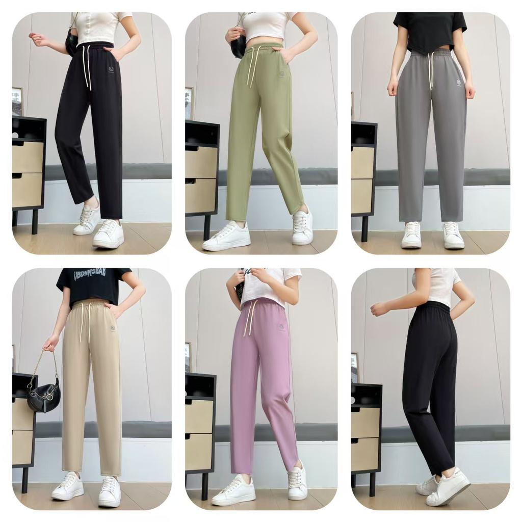 Damen High Waist Gerade Knöchellange Hose Locker Kordelzug Schnelltrocknende Hose Koreanisch Lässig Hohe Elastizität Neun-Punkt Sommerhose