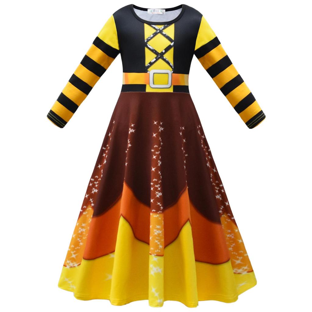 New Princess Dress Witch 3D Digital Printing Milk Silk Children'S Long-Sleeved Dress Performance Clothes