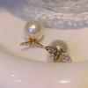 Bee pearl front and rear two earrings literary and artistic fan temperament high-end stud earrings fashion light luxury earrings