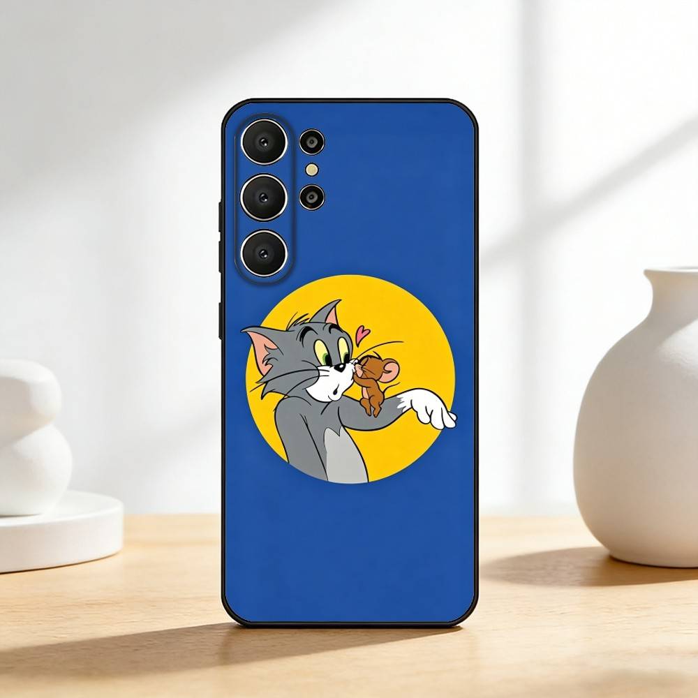 Funny T-TomS Cartoon JerryS Phone Case For Samsung S26,S25,24,23,22,30,21,10,9,Ultra,Plus,Lite,FE Soft Black Case