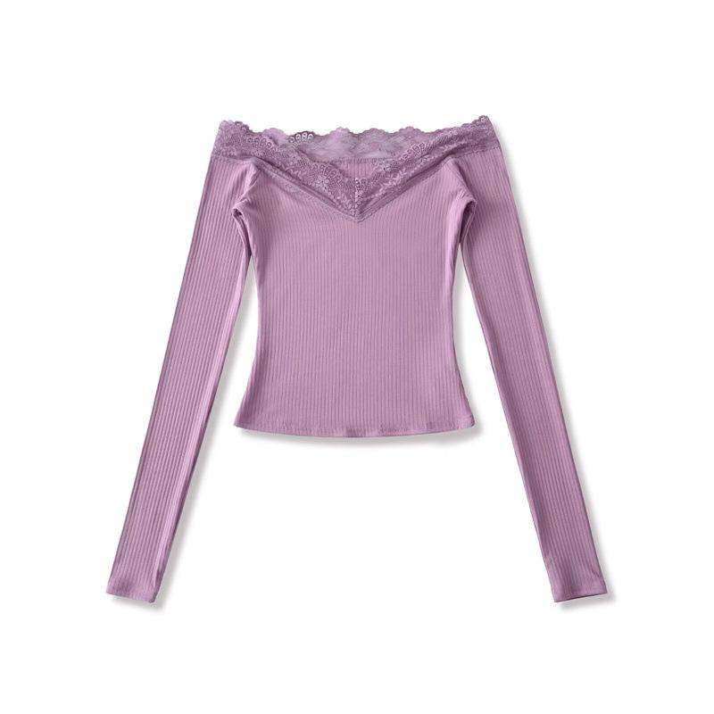Spicy Lace Off-Shoulder Crop Top: Women's One-Shoulder Long-Sleeve, Waist-Cinching, Sexy Style.