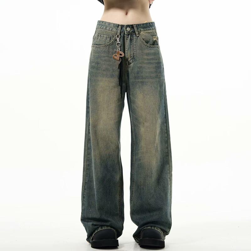 Men s Vintage Washed Wide Leg Jeans With Retro Distressed Finish S синий