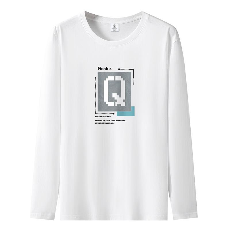 Q Pattern Mens Long Sleeved Tee Shirt Pure Cotton Plus Size Man Casual Pullovers