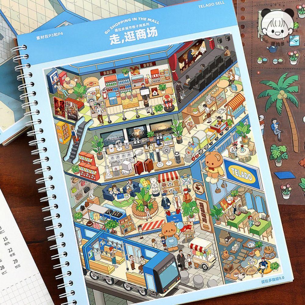 Die-cut Miniature Scene Collection Book DIY Decompression DIY Cabin Scene Toy Visual Stacking Game Stickers Collection Book