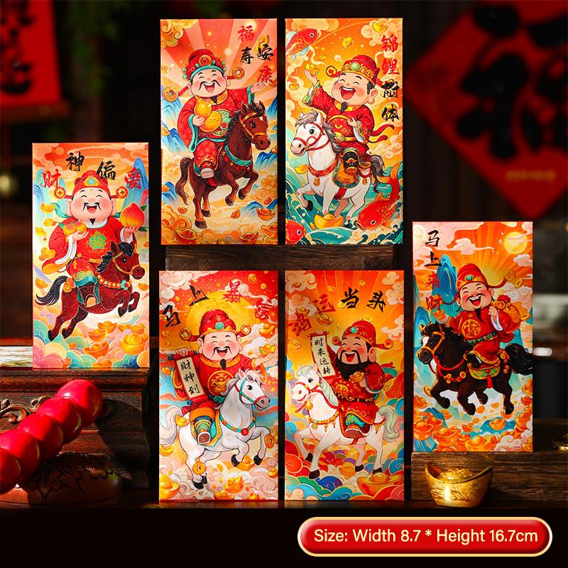 6 Pcs 2026 Chinese Horse Year Red Envelopes Creative Spring Festival Red Packet Cartoon Lucky Money Pockets New Year Gifts