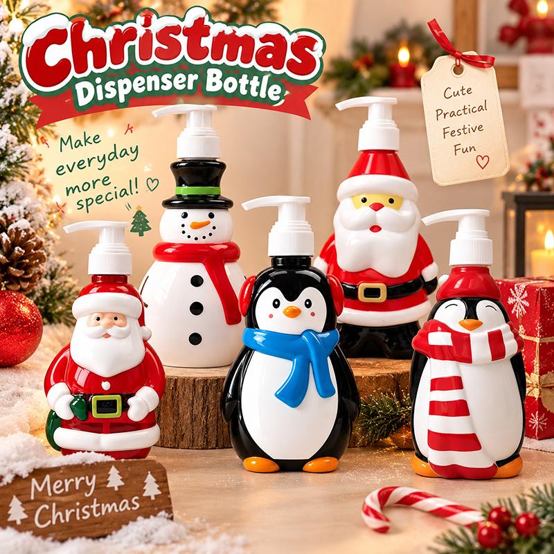 300ML Christmas Soap Dispenser Santa Snowman Penguin Pump Bottle Shampoo Lotion Refillable Container Bathroom Accessories