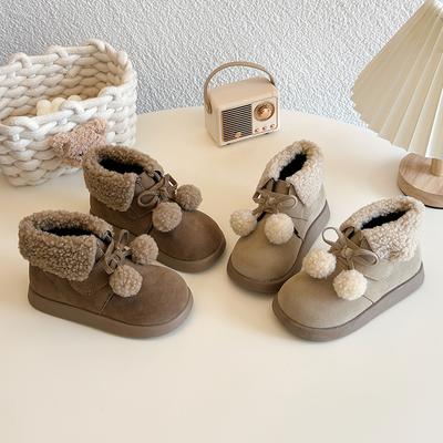 Cute Girls Cotton Boots Fashion Hairball Winter Children's Ankle Boots Versatile Short Kids Fashion Causal Snow Boot Breathable