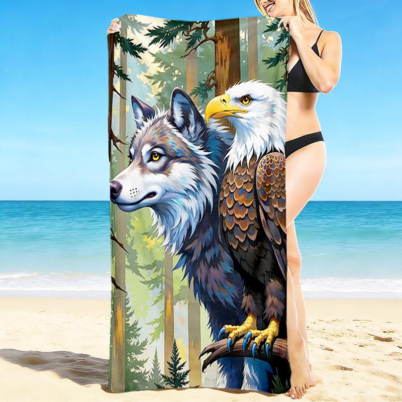 1Pc Wolf Eagle Forest Beach Towel Quick Dry Multiuse For Beach Pool Gym Yoga Home Travel Christmas Halloween Xmas Gift G1274