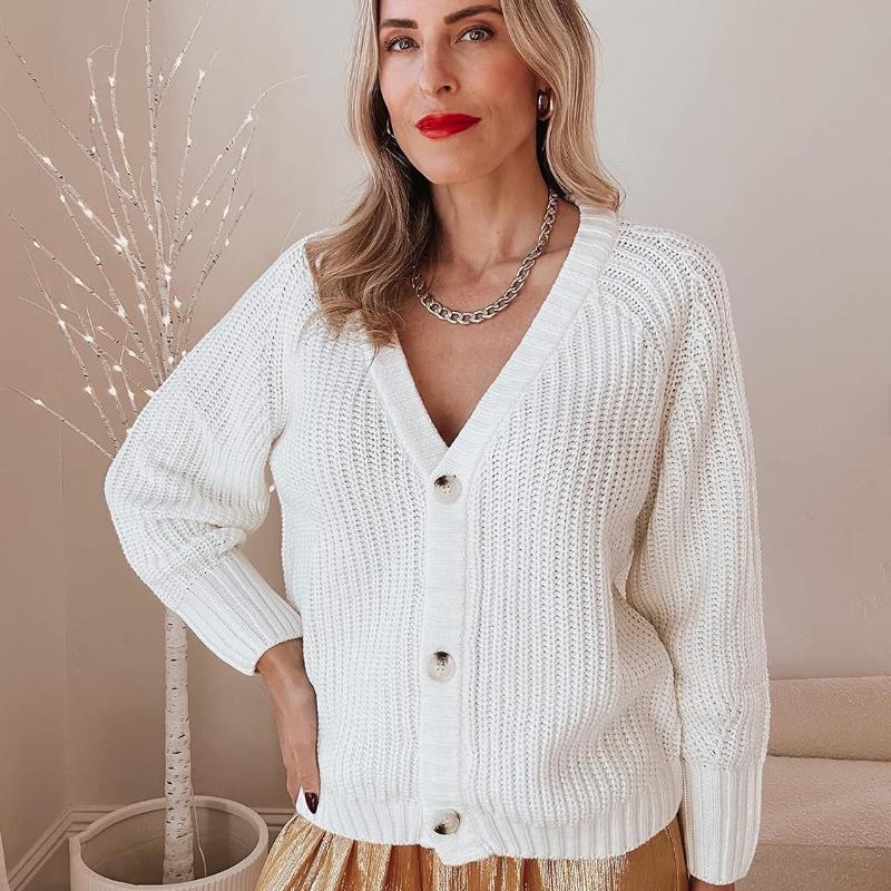 Fashion Casual Women's Knitted Cardigan Sweater Long Sleeves Loose Buttons Short Cardigans Jacket for Women Autumn and Winter Warm Knitwear Coat 25114