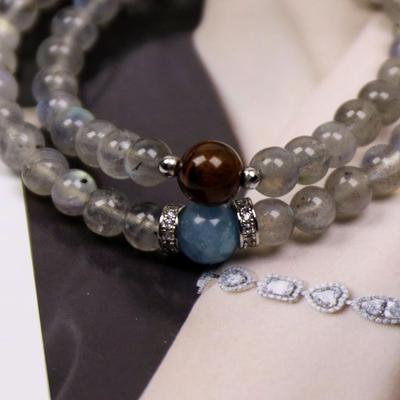 Kosmischer Aquamarin & Mondstein Doppellagen-Armband - Damen Nische Sommerdesign