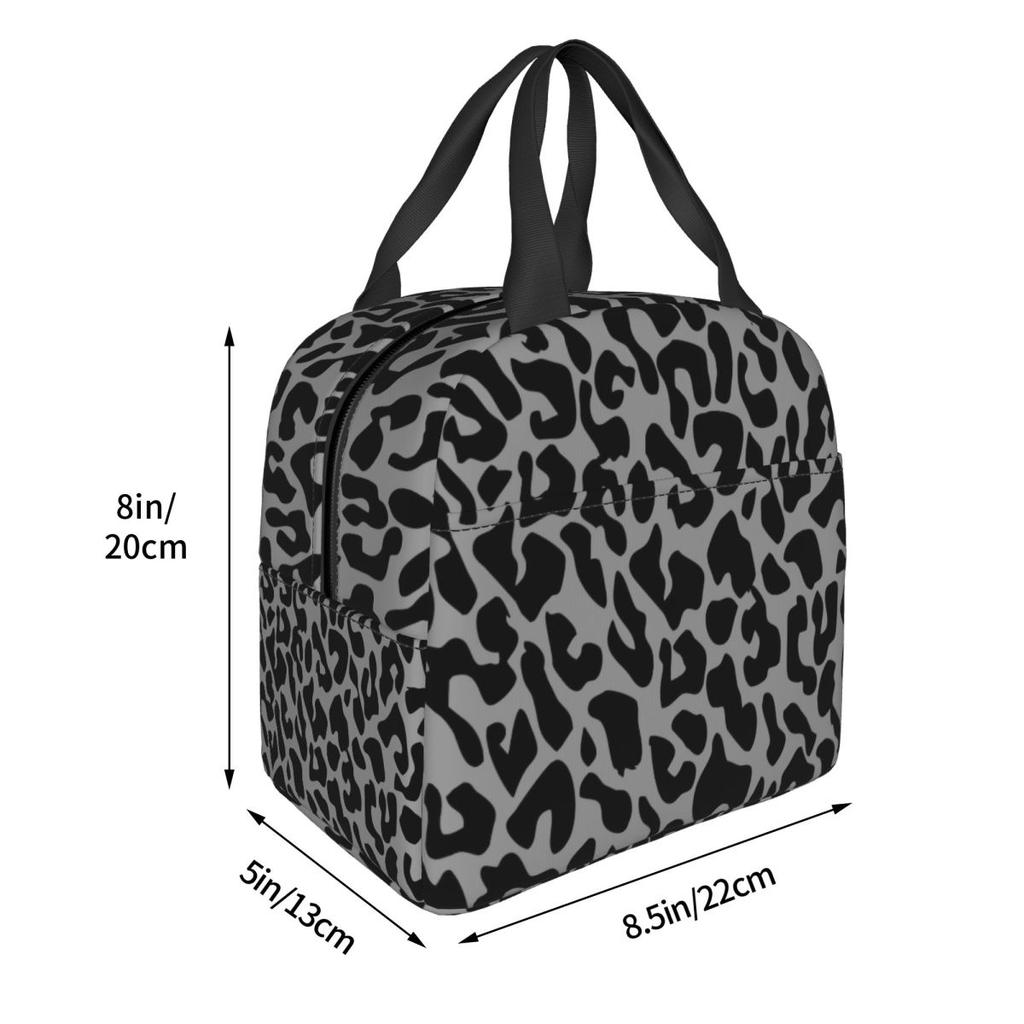 Black Leopard Insulated Lunch Bag Thermal Bag Reusable Cheetah Animal Leakproof Lunch Box Tote Food Bag Office Outdoor
