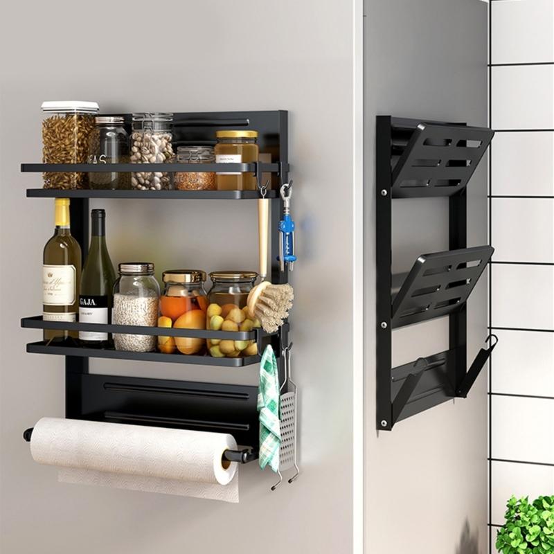 Space Saving Magnetic Kitchen Shelf For Spices Foldable Design 20kg Capacity Refrigerator Mounted Organizers