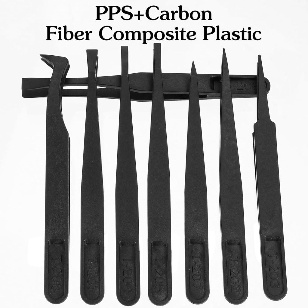 8 PCS Precision Plastic Tweezers, 4.7 Inch Length Precision Anti-Static Tweezers with Curved and Straight Tips for Electronics Assembly,