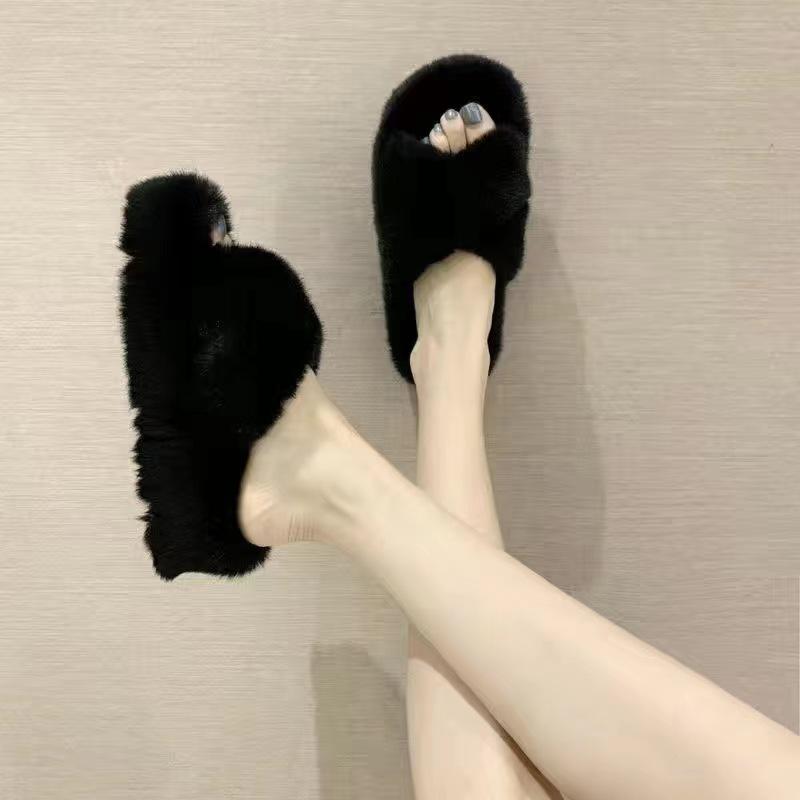 Pantofi pufoși de toamnă și iarnă papuci de bumbac pentru femei îmbrăcăminte de exterior casă cald antiderapanți papuci de bumbac cu pluș adunat și îngroșat