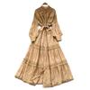 Retro court style lantern sleeve dress women's summer hollow crochet single-breasted light mature temperament royal sister long skirt