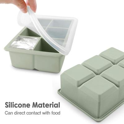 Moule à glaçons 6 cubes Géant Grand Moule en silicone de qualité alimentaire avec couvercle Réutilisable Bac à glaçons carrés pour whisky DIY Machine à glaçons Bac à glaçons