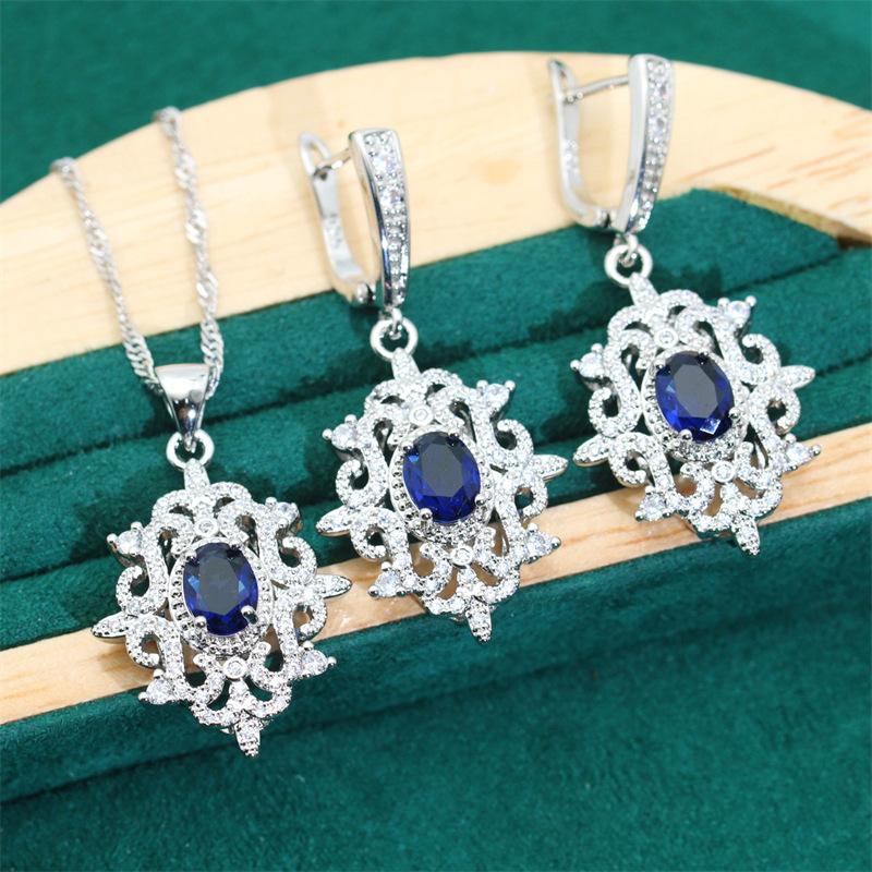 Europe and The United States Blue Earrings Necklace Jewelry Set Luxury Temperament with Europe and The United States Style