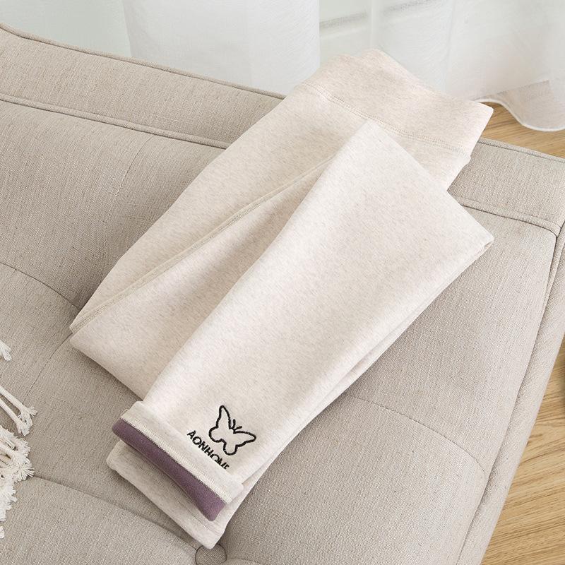 

Зимові жіночі штани з високою талією Теплі флісові легінси Повсякденні вузькі штани Щільні штани One Size бежевий