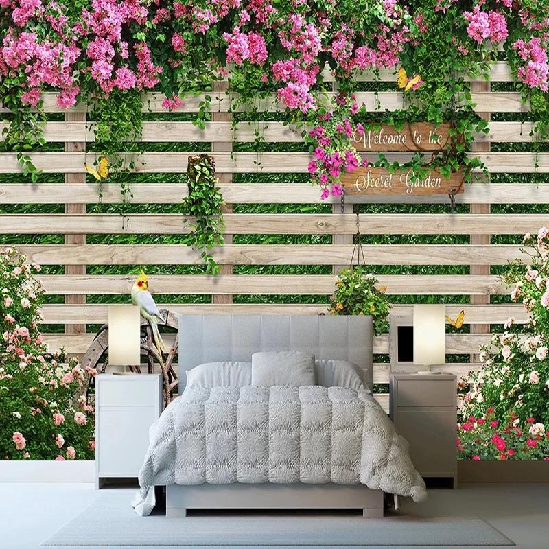 3D Fototapete Holzbrett Rosenblüten Wandmalereien Restaurant Café Wohnzimmer Hintergrund Wandpapier für Wände 3D