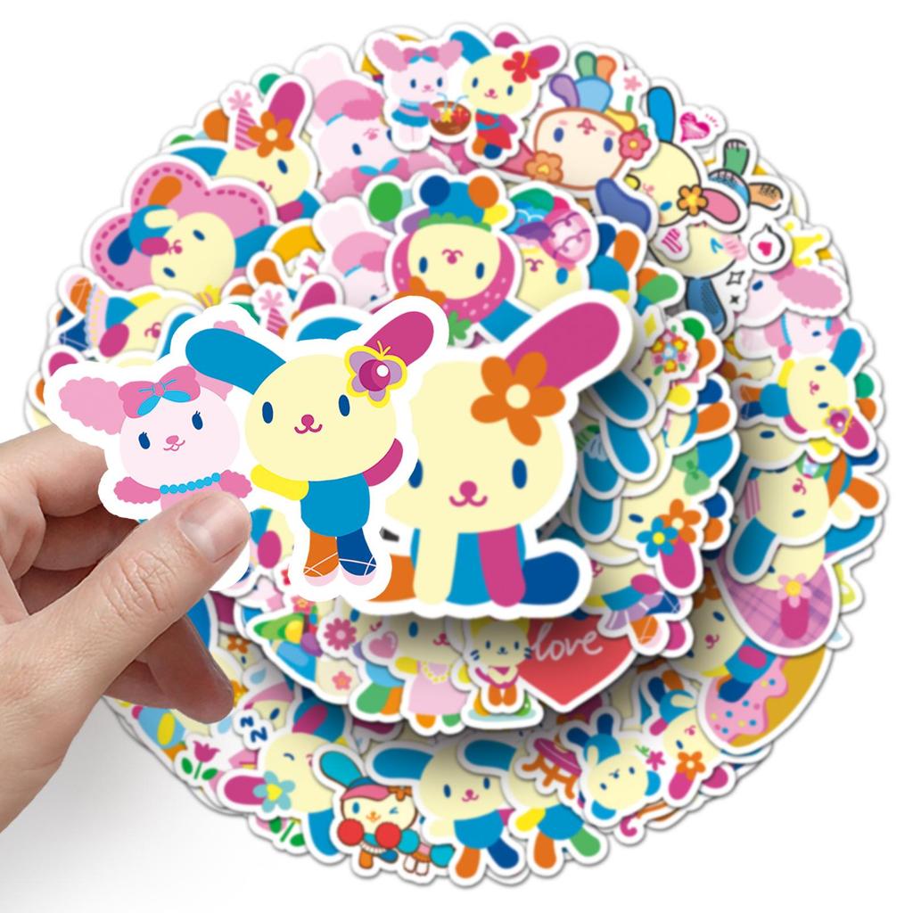 50 Sheets Cute Rabbit and Flower Sanrio Stickers - Waterproof Cartoon Mochi Decoration for Phone Cases.
