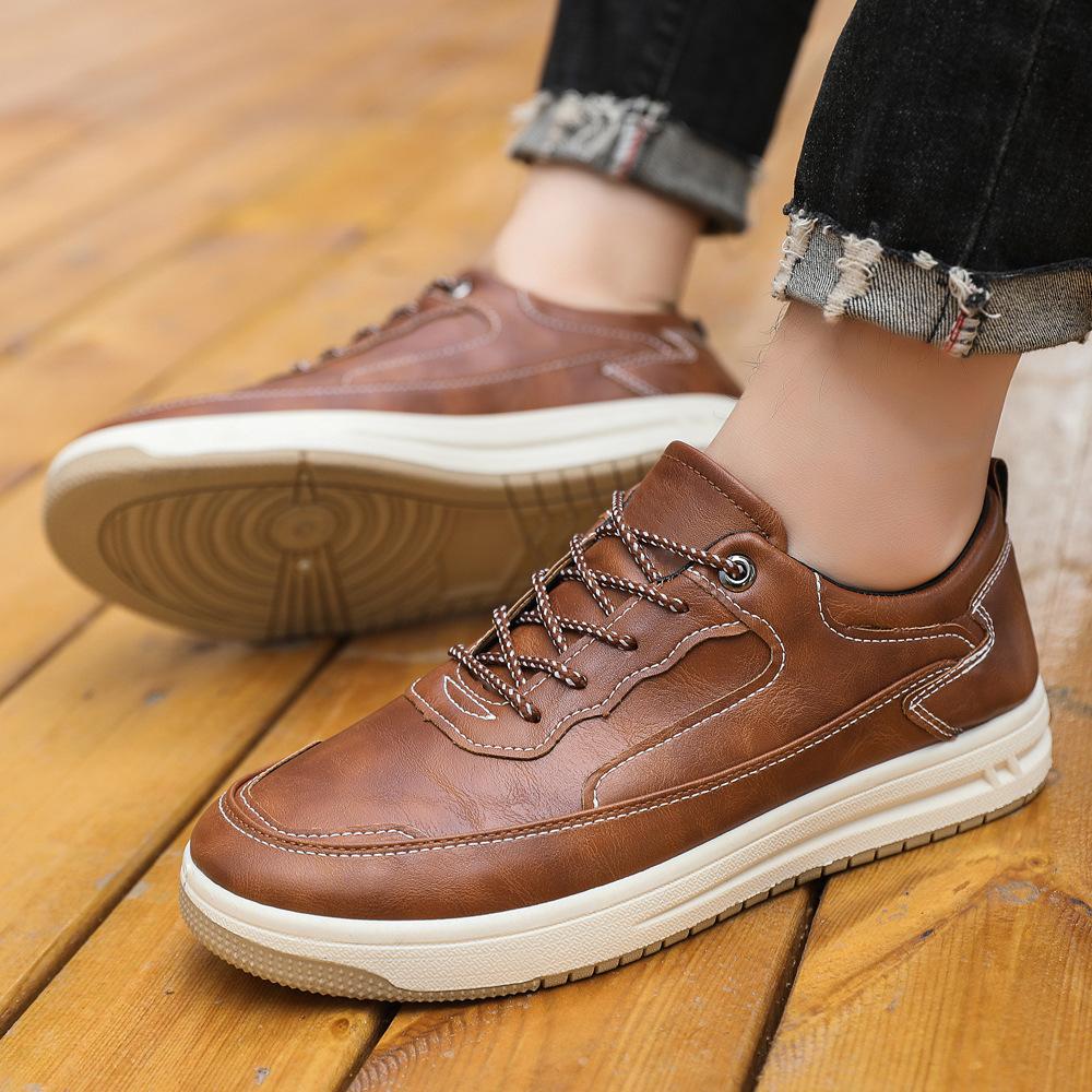 Autumn and Winter Casual Men's Shoes Pu Solid Color Lightweight Sports Shoes Men's Comfortable and Versatile Trend Men's Casual Shoes
