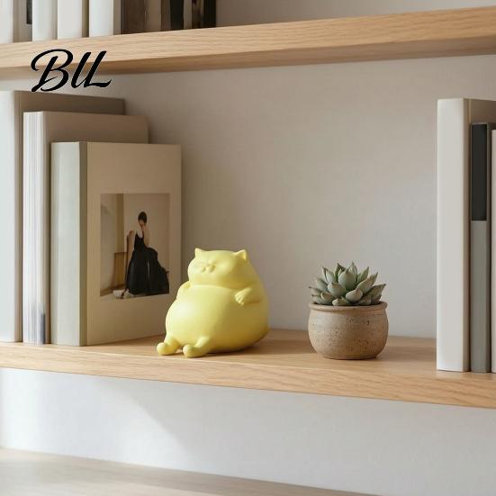 Cute Cat Desktop Ornament 3D Printed Fat Figurine, Lazy Statue, PLA Plastic Minimalist Tabletop for Office Desk And Shelf Decor Figure