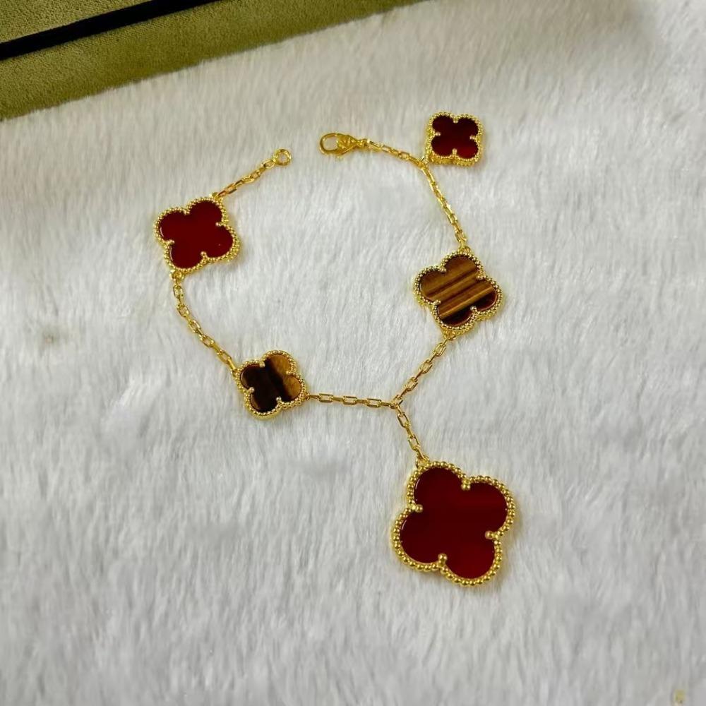 Bransoletka Seiko Wysokiej Jakości V Złoto Czterolistna Koniczyna Rozmiar Asymetryczna Pięciokwiatowa Naturalna Masa Perłowa Bransoletka Damska