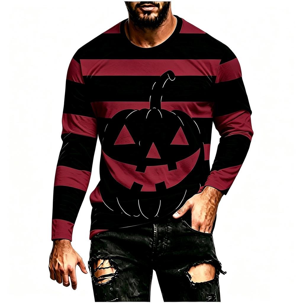 Men's Halloween Striped Long Sleeve Shirt Casual Loose Fit for Party and Everyday Wear