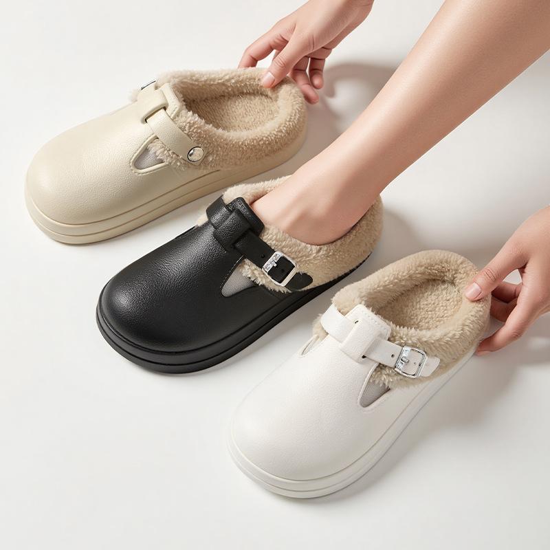 Fashion Winter Warm Fur Clogs Slippers for Women EVA Waterproof Non Slip House Slippers Woman Indoor Outdoor Thick Plush Cotton Shoes