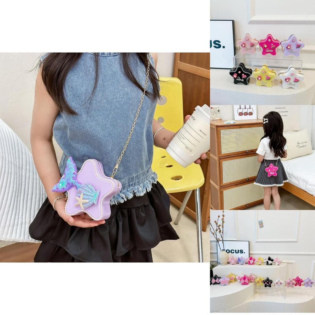 Adorable Cartoon Star Crossbody Bag For Kids Stylish Chain Strap Waterproof Pvc