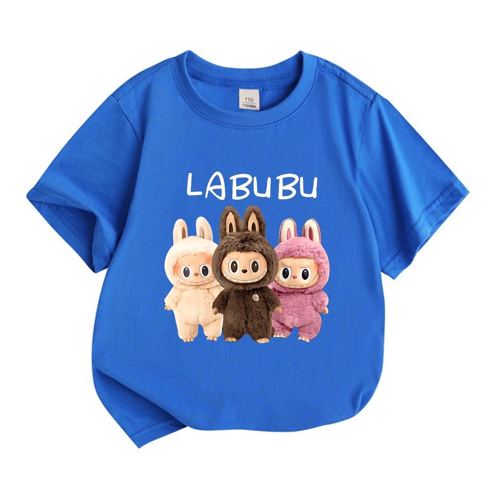 Kids Boys Girls 100% Cotton Short Sleeve O-Neck T-Shirt Cute 3 Adorable Rabbit Plush Doll Print Casual Soft Breathable Summer Basic Tops for Children