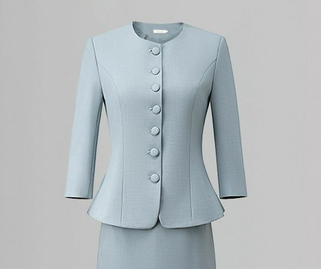 

Sky Blue Seven-Sleeve Formal Summer Suit – Elegant Salon Reception Uniform M