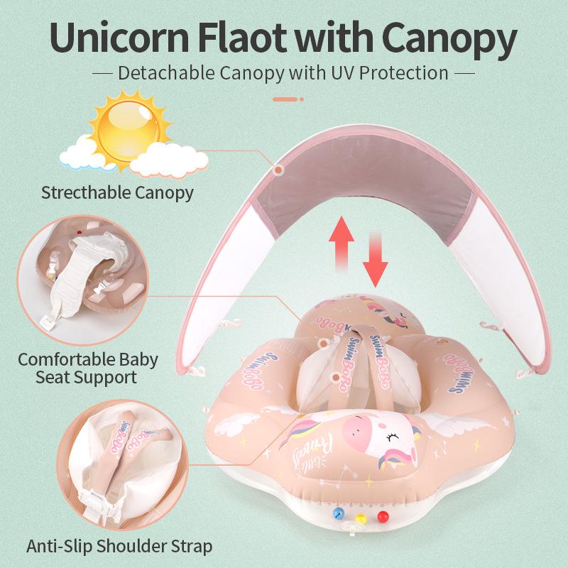 Thickened Double-Layer Baby Swim Ring with Sun Protection - Lie-On Design for Outdoor Use