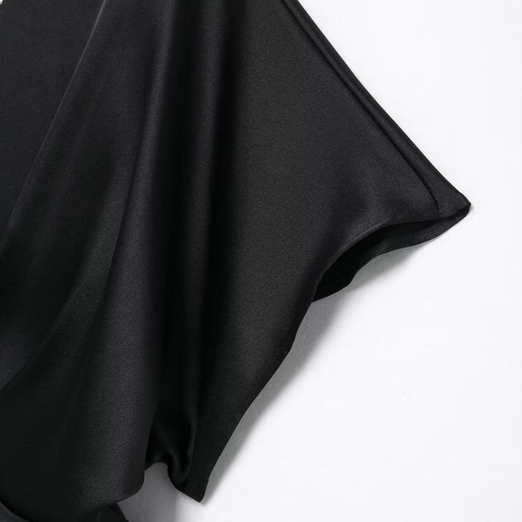 2025 Spring Women's Silk Satin V-Neck Dress: Fashionable, Slim Fit, Short-Sleeved