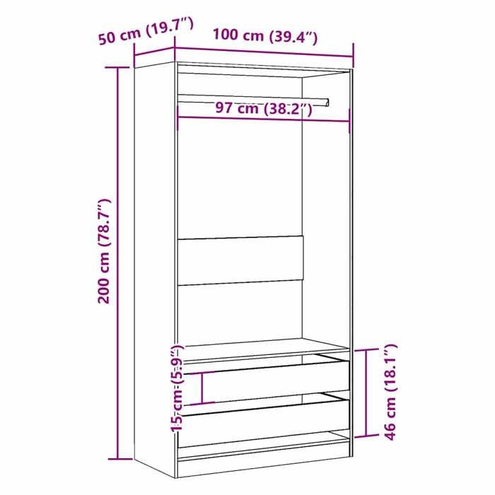 VidaXL Garde-robe chêne artisanal 100x50x200 cm bois d'ingénierie, armoire de rangement, organisateur de garde-robe, 3318627