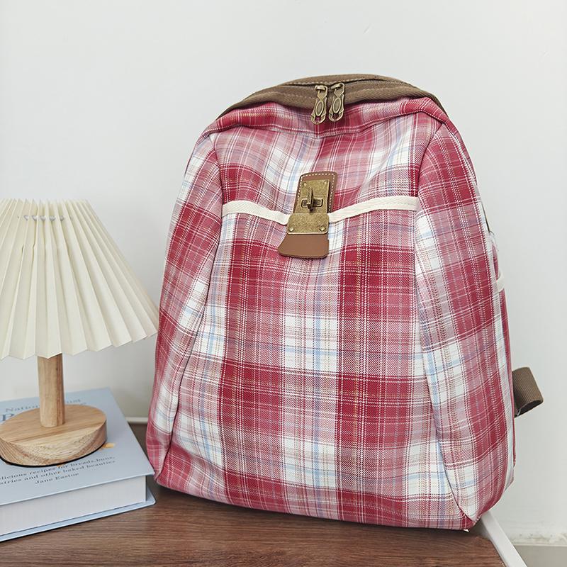 Plaid Travel Backpack Student Schoolbag Class Commuter Backpack