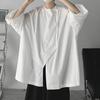 Men Summer T-shirt Hip Hop Solid Color Three Quarter Sleeve Irregular Design Oversized Keep Cool Round Neck Pullover Fall Spring Top Men Clothes
