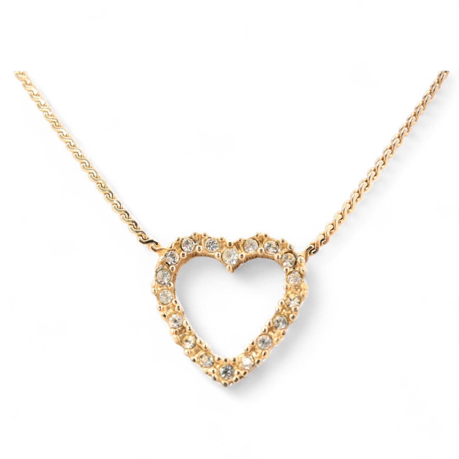 

Auth Dior Necklace Heart Motif Rhinestone di6607bu
