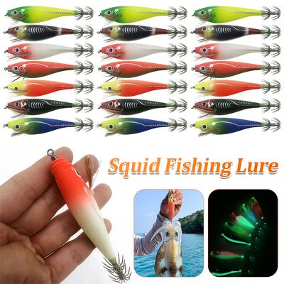 1-5Pcs Luminous Wing Squid Jig Egi Lure Bionic Shrimp Baits Glow In Dark Lighted Hard Lures for Night Fishing Freshwater