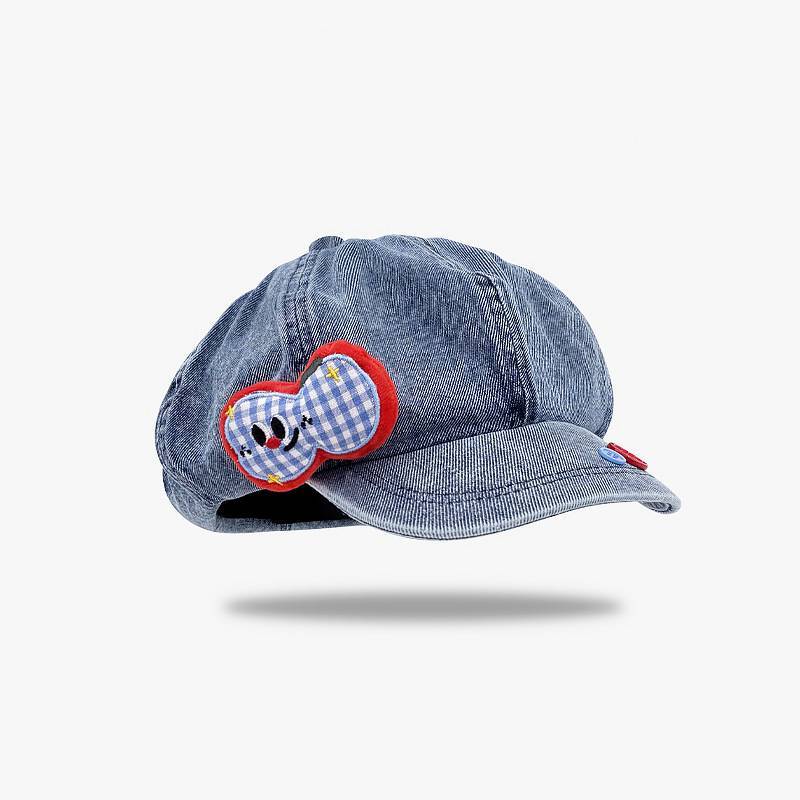 

Button Apple Fruit Denim Beret Hat With Cloud Design For Womens Casual Spring Denim Blue