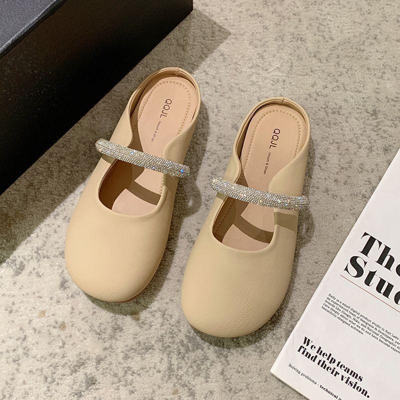 

Баотоу полутапочки женские весна лето 2025 новая мода интернет-знаменитости яркий бриллиант полузакрытые туфли на плоской подошве носить сандалии 40 абрикосовый